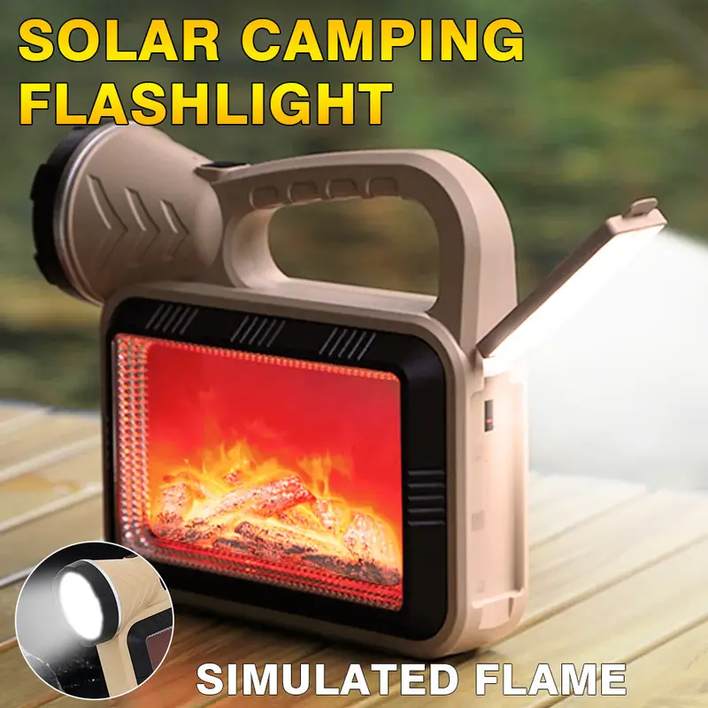 lampe de camping solaire LED à flamme d'atmosphère multifonction charge USB et Power-bank