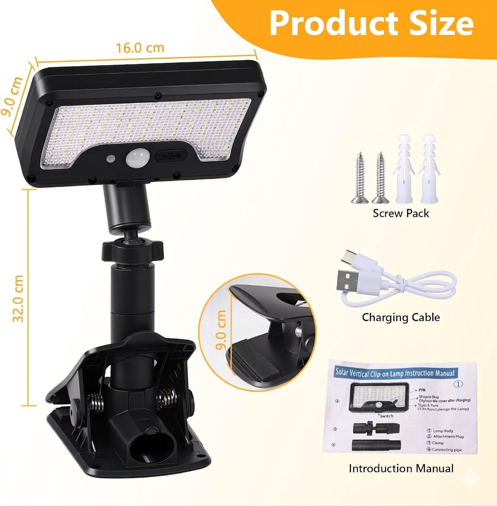 Applique murale solaire LED à Clip avec détecteur de mouvements YX-672L-1 - مصباح كشاف مع حساس حركة