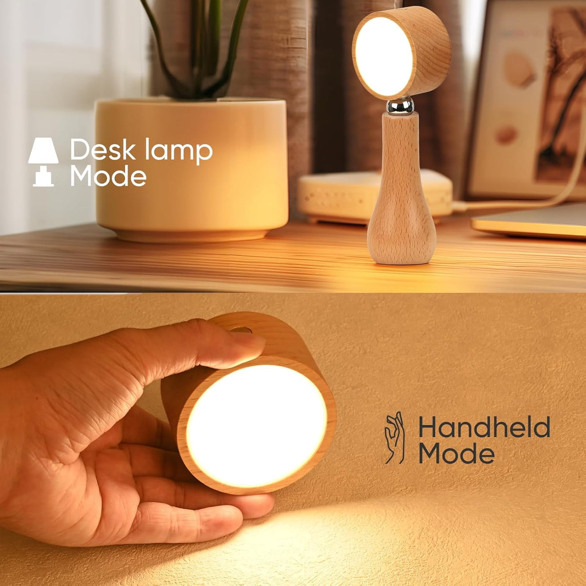 Lampe LED Motif en bois portable sans fil rechargeable à interrupteur tactile 4000K - مصباح مكتب يعمل باللمس
