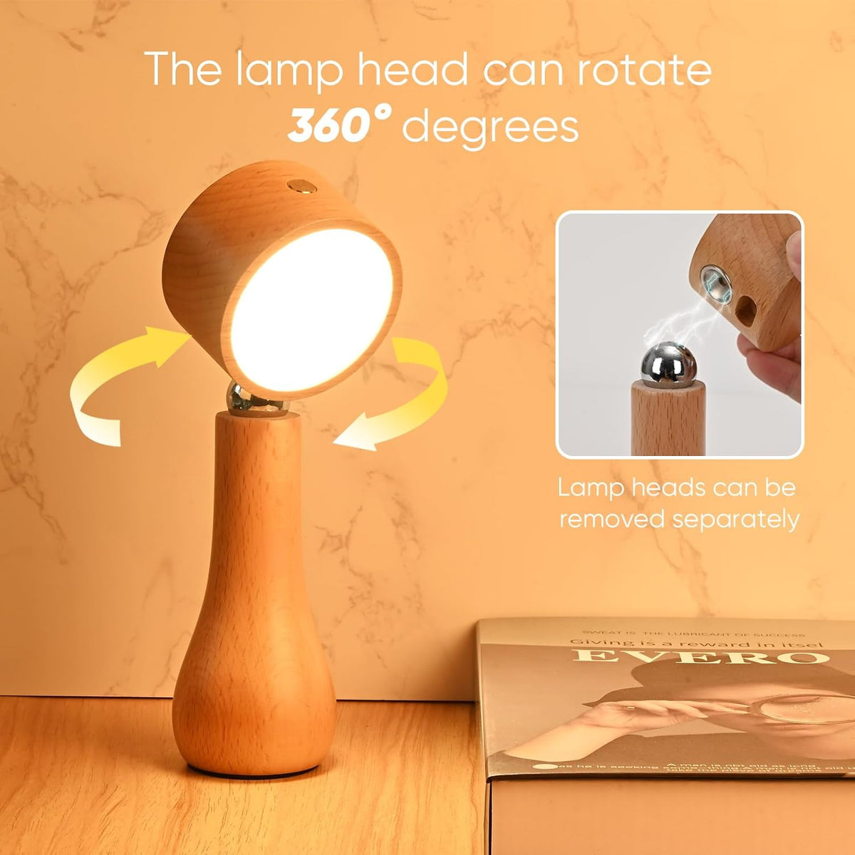 Lampe LED Motif en bois portable sans fil rechargeable à interrupteur tactile 4000K - مصباح مكتب يعمل باللمس