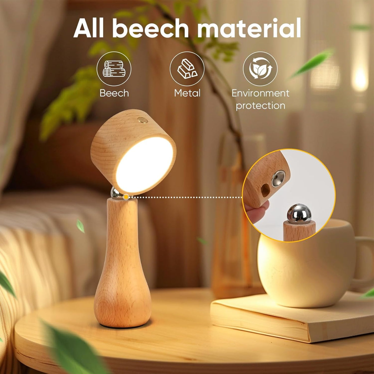 Lampe LED Motif en bois portable sans fil rechargeable à interrupteur tactile 4000K - مصباح مكتب يعمل باللمس