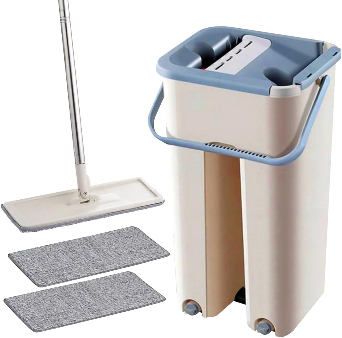 Balai-serpillère plat avec seau à deux compartiments et lingettes en microfibre - ممسحة مايكروفيبر مع دلو بغرفتين للفصل بين الماء النظيف