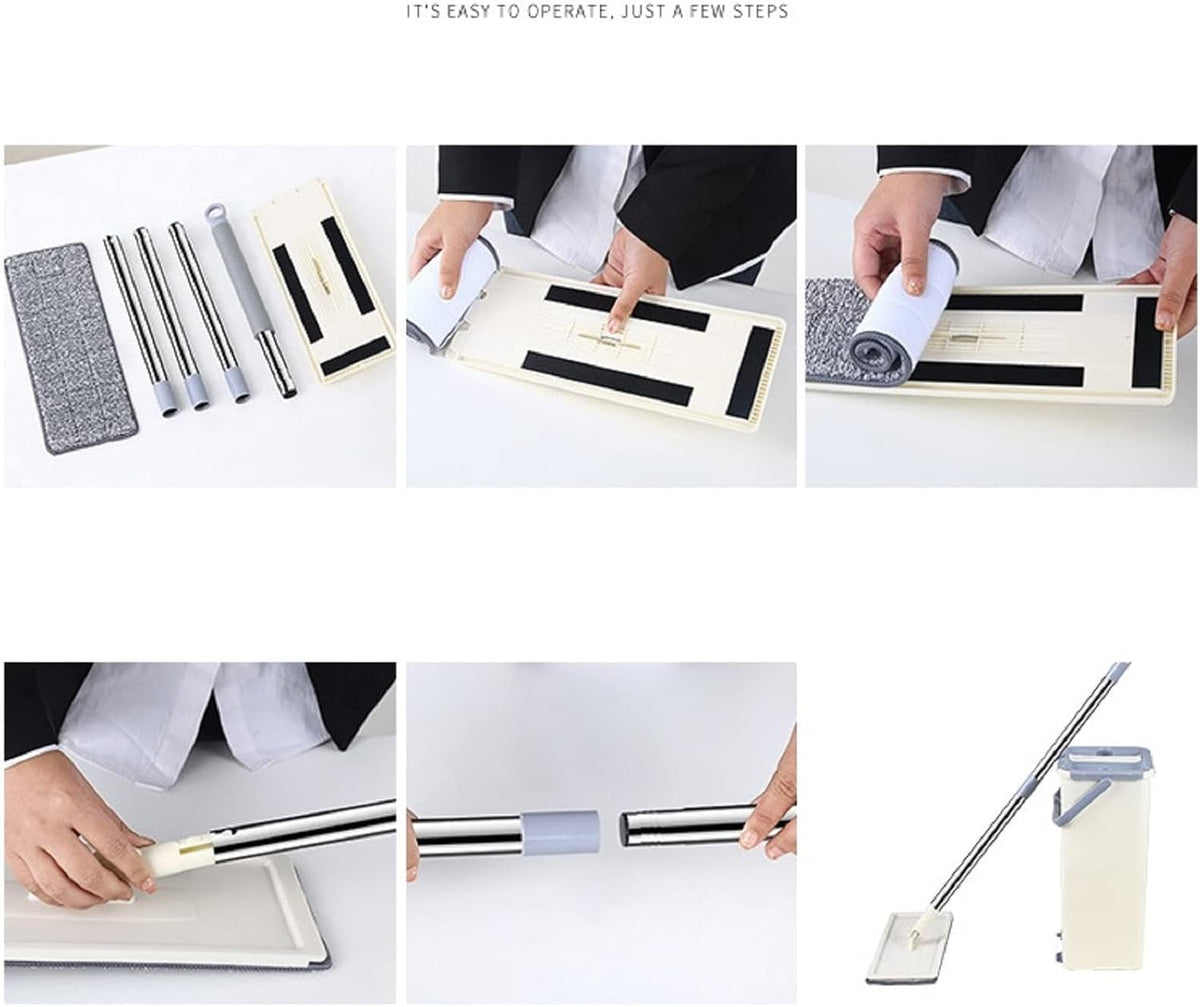Balai-serpillère plat avec seau à deux compartiments et lingettes en microfibre - ممسحة مايكروفيبر مع دلو بغرفتين للفصل بين الماء النظيف