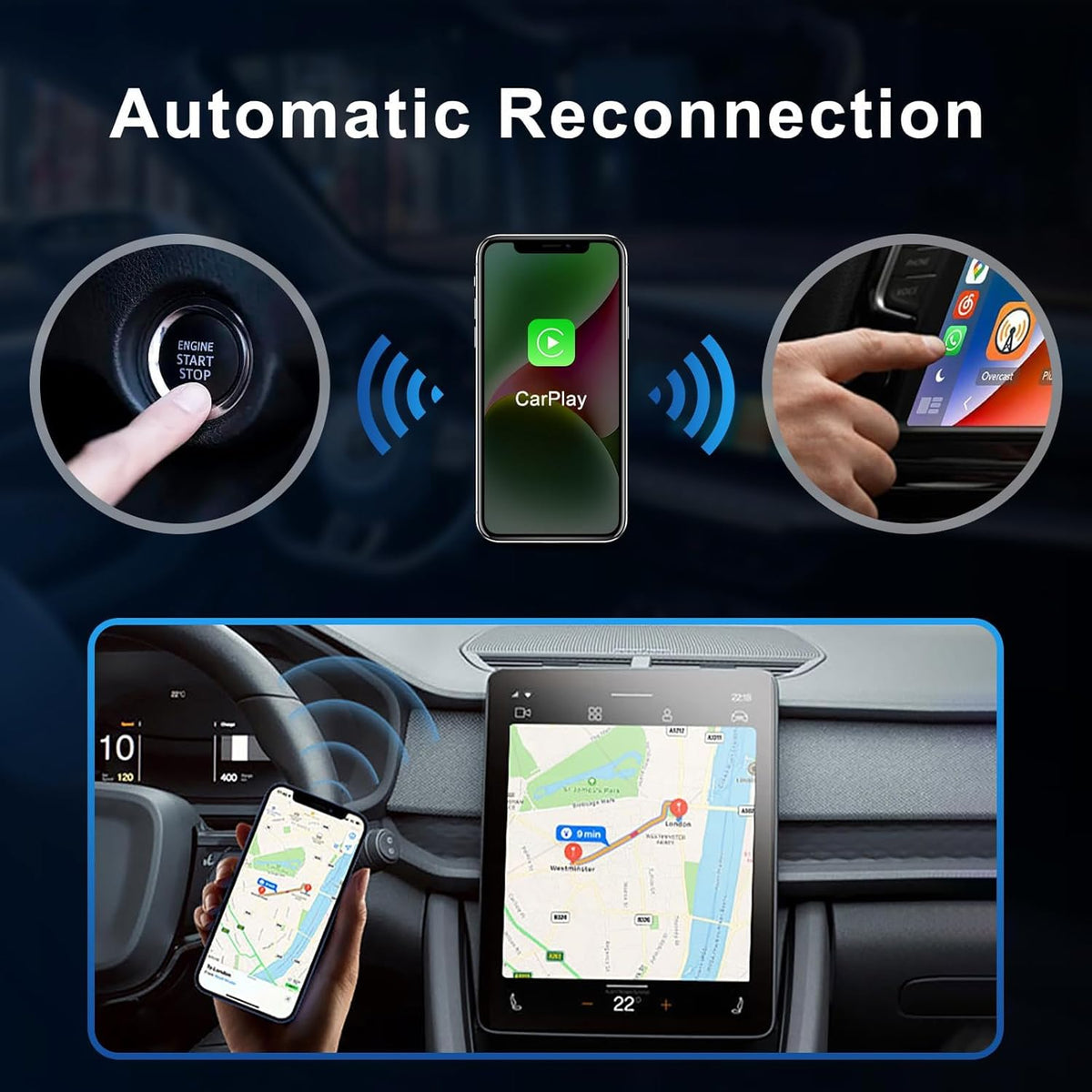 Adaptateur sans fil Android pour voiture Carplay et Android Auto - محول "كاربلاي" اللاسلكي 2 في 1