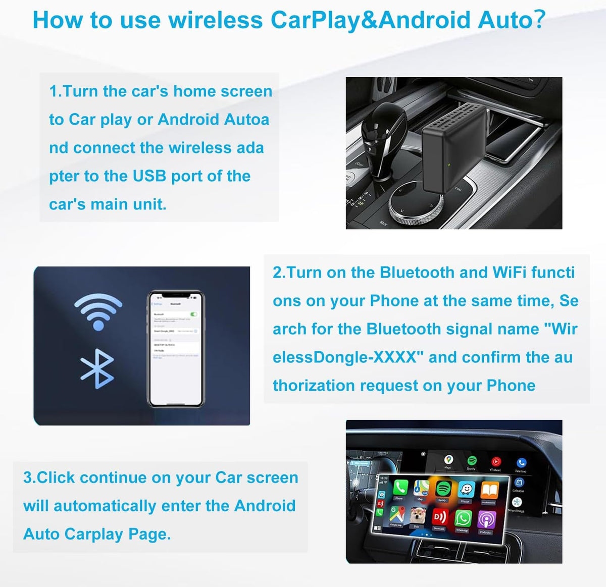 Adaptateur sans fil Android pour voiture Carplay et Android Auto - محول "كاربلاي" اللاسلكي 2 في 1