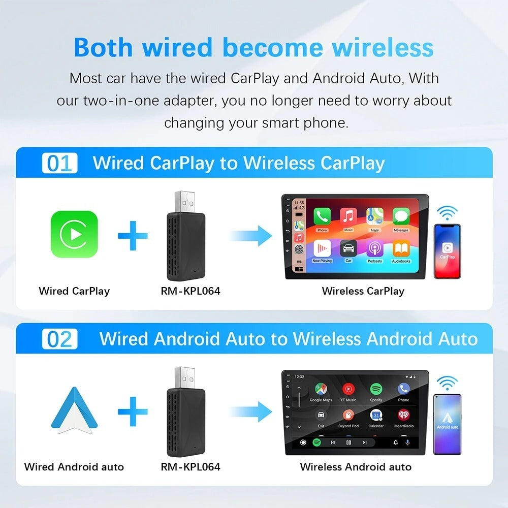 Adaptateur sans fil Android pour voiture Carplay et Android Auto - محول "كاربلاي" اللاسلكي 2 في 1