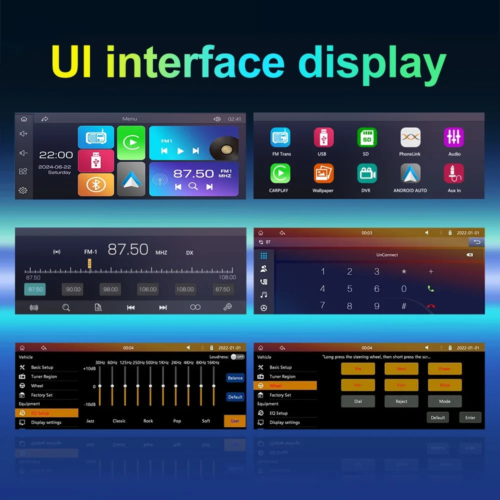 Autoradio 1 DIN MP5 Player Carplay et Android Auto Full HD - مشغل راديو للسيارة