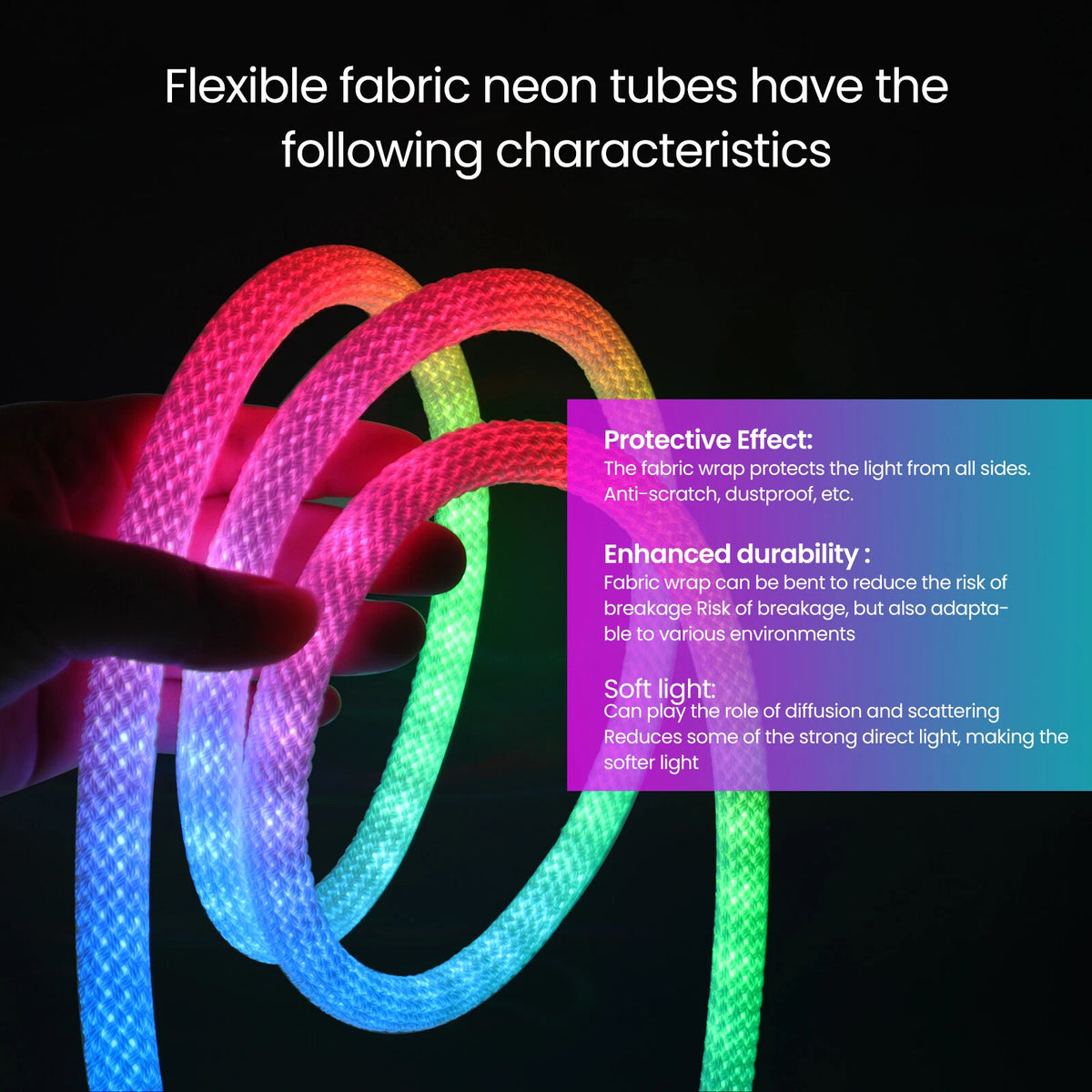 Bande LED RGB tube 360° numérique 5m 16mm USB 5V App Control - شريط إضاءة ملونة