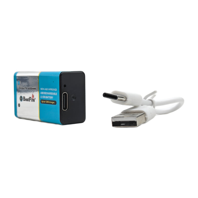 Pile rechargeable USB type C 9V 1200mWh en lithium BestFire - بطارية ليثيوم قابلة لإعادة الشحن