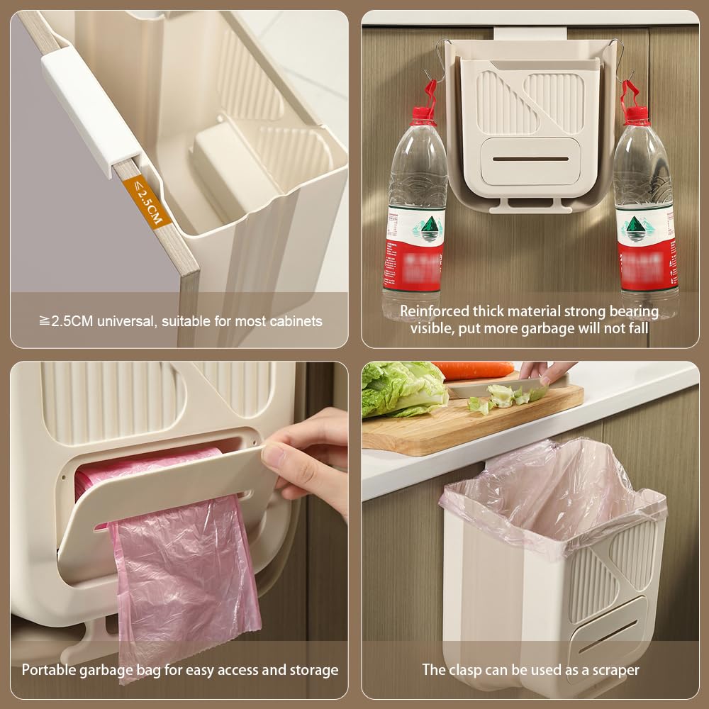 Poubelle de cuisine pliable et suspendue de 7 L avec distributeur sachets - سلة نفايات للمطبخ