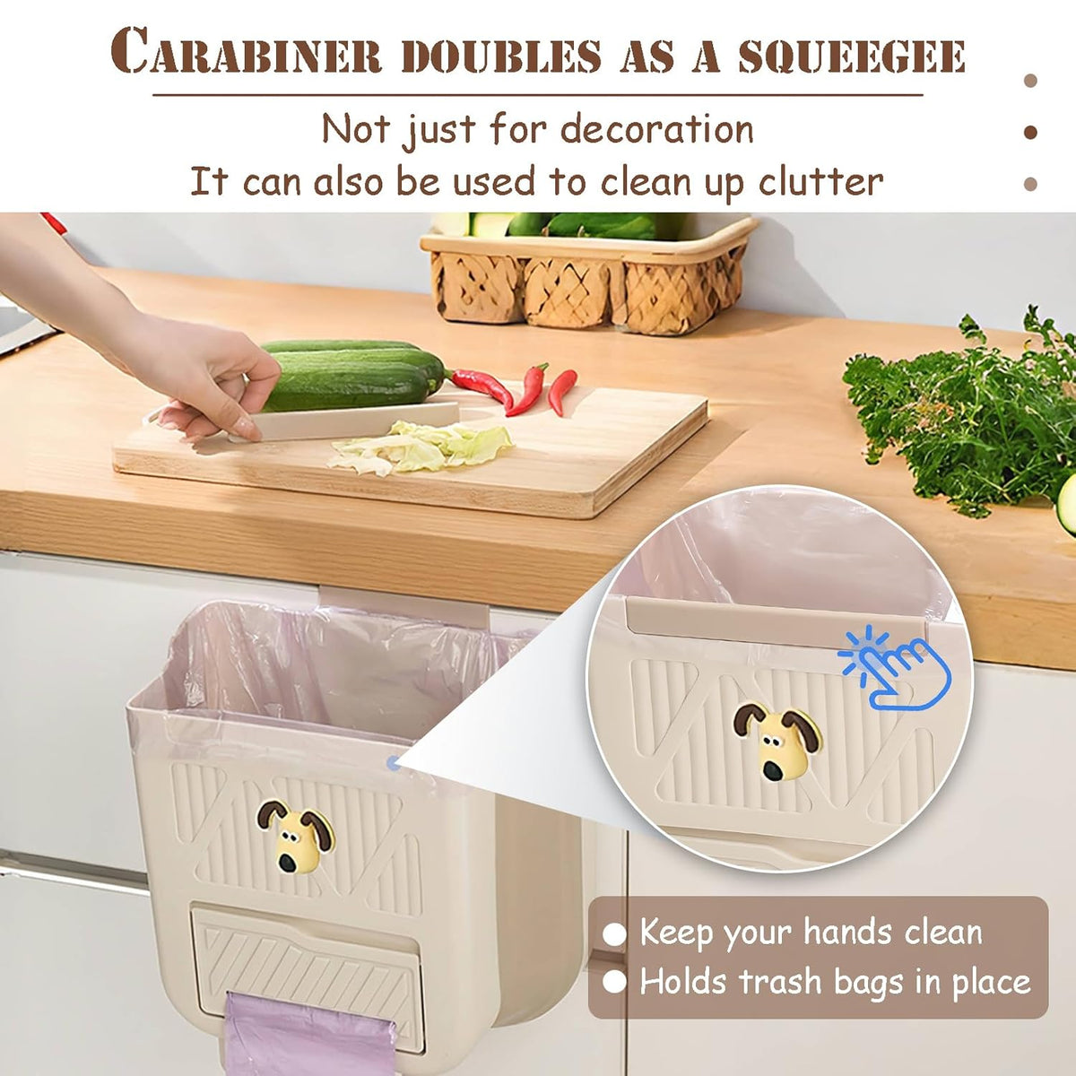 Poubelle de cuisine pliable et suspendue de 7 L avec distributeur sachets - سلة نفايات للمطبخ