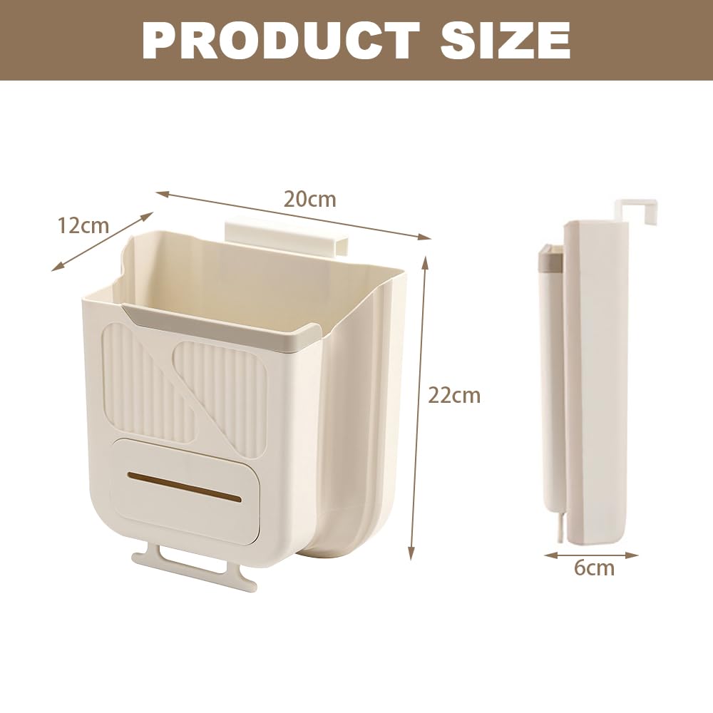 Poubelle de cuisine pliable et suspendue de 7 L avec distributeur sachets - سلة نفايات للمطبخ