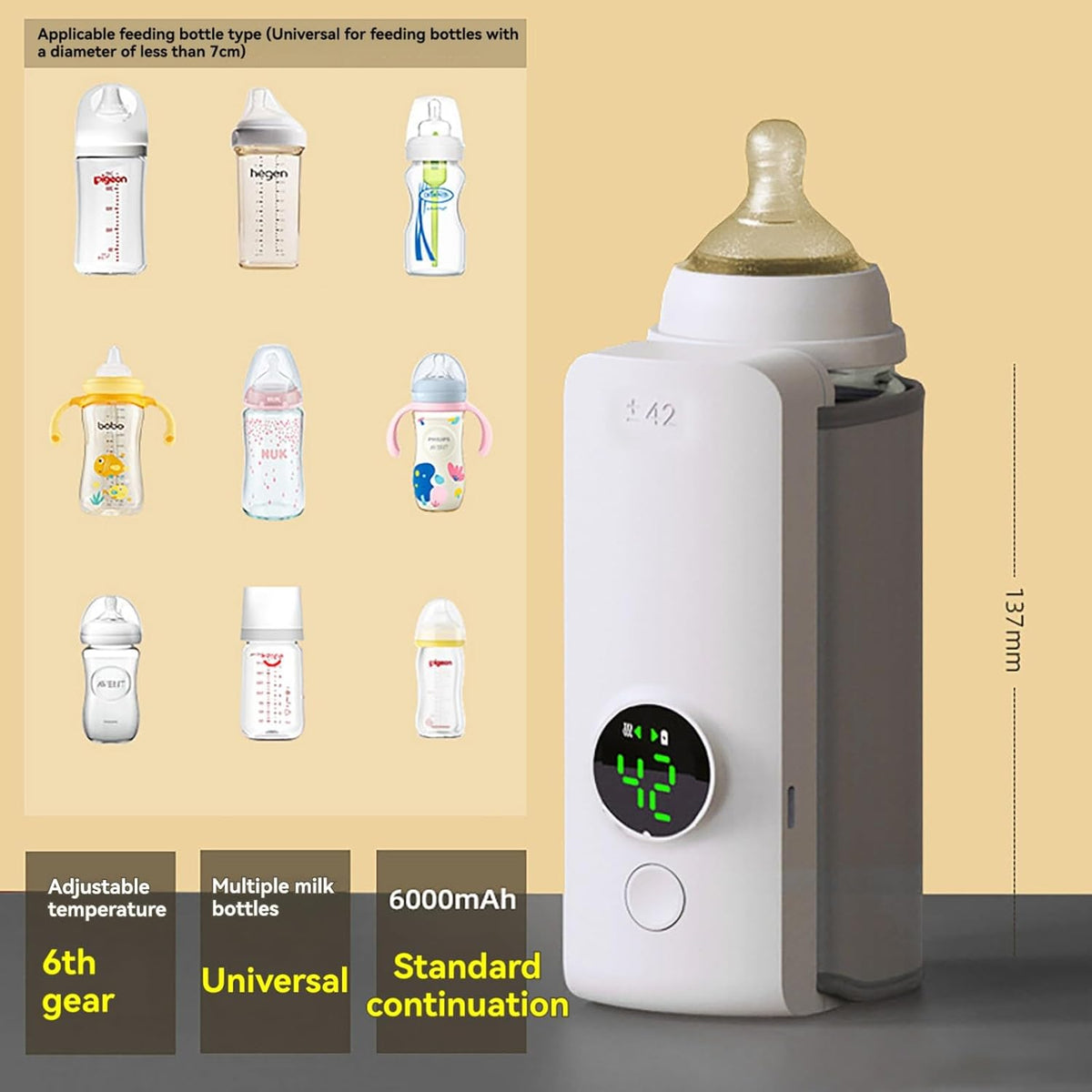 Chauffe-biberon portable rechargeable avec écran LCD et Température réglable - سخان قارورة الحليب