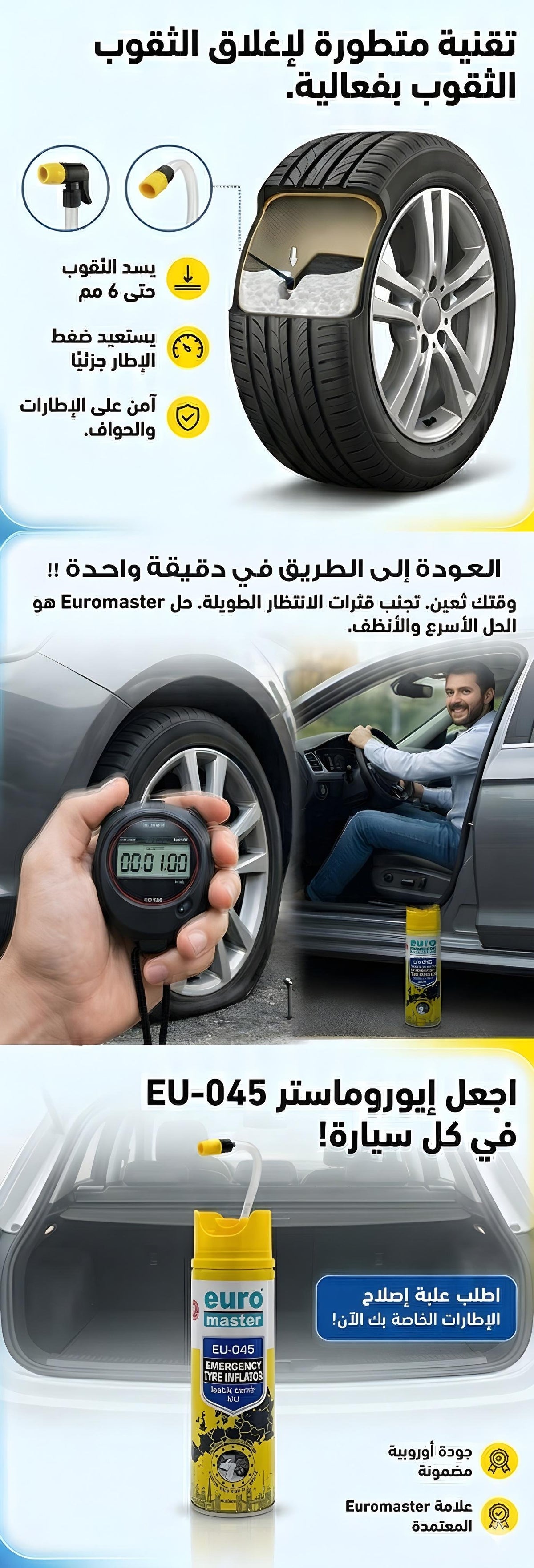Euro Master EU-045 Emergency Tyre Inflator - بخاخ إصلاح ونفخ إطارات السيارة
