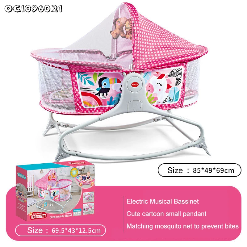 Bassinet Berceau, Lit à bascule avec tapis 2en1, sons et vibrations pour Bébé - سرير أطفال هزاز مع حصيرة