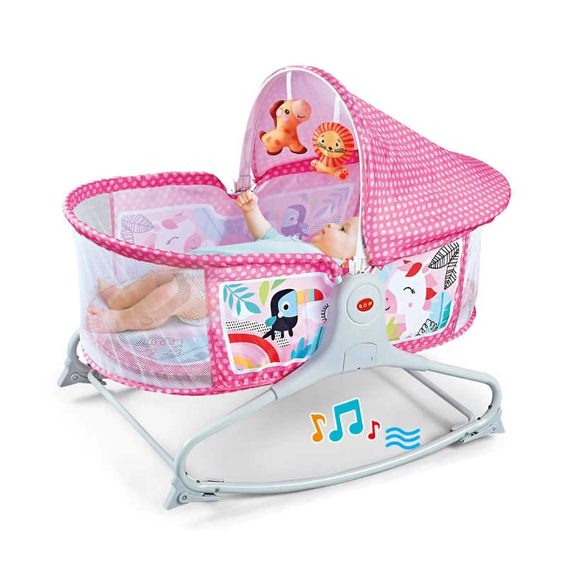 Bassinet Berceau, Lit à bascule avec tapis 2en1, sons et vibrations pour Bébé - سرير أطفال هزاز مع حصيرة