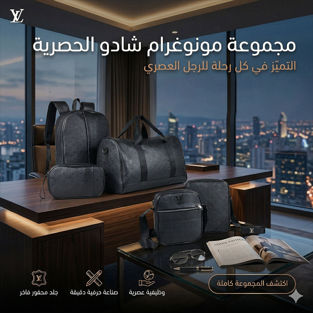 Ensemble de Cabas pour Homme LV Black - طقم حقائب "إل-في" الملكي 4 في 1