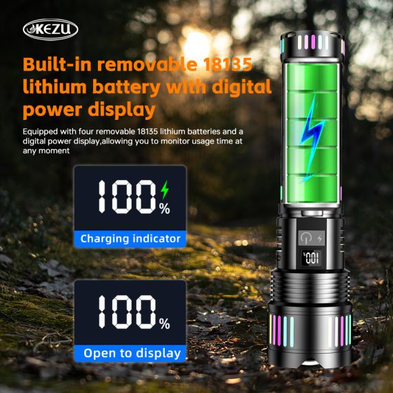 Lampe Torche tactique ultra-puissant 2000 lumens Portée 600 mètres battrie 16000mAh - مصباح يدوي تكتيكي فائق القوة