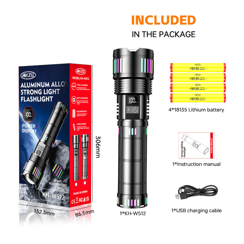 Lampe Torche tactique ultra-puissant 2000 lumens Portée 600 mètres battrie 16000mAh - مصباح يدوي تكتيكي فائق القوة