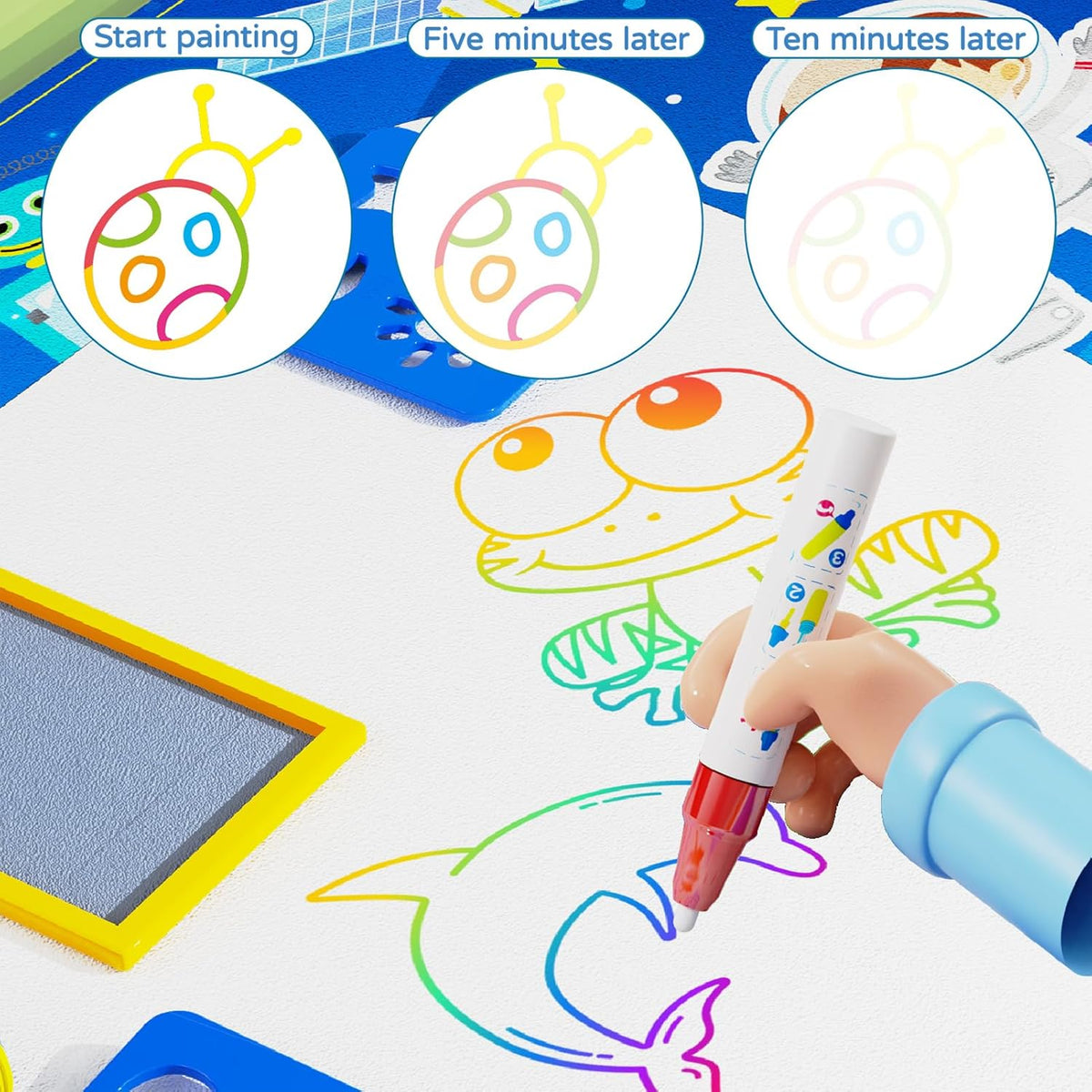 Tapis Water Canevas réutilisable et lavable pour enfants avec zone d'entraînement alphanumérique - بساط تلوين للأطفال
