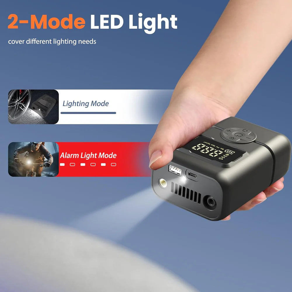 Gonfleur de pneus portable sans fil avec manomètre, arrêt automatique et lumière LED - جهاز ضغط العجلات محمول