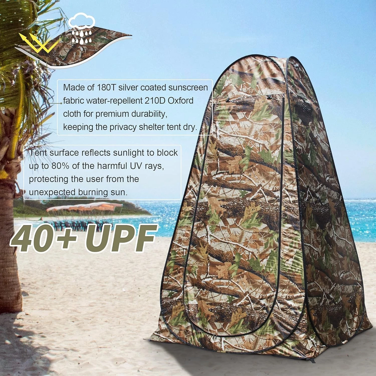 Tente de change pliable protection UPF 50+ et imperméable, 120 x 120 x 190 cm, camouflage - خيمة تغيير الملابس قابلة للطي