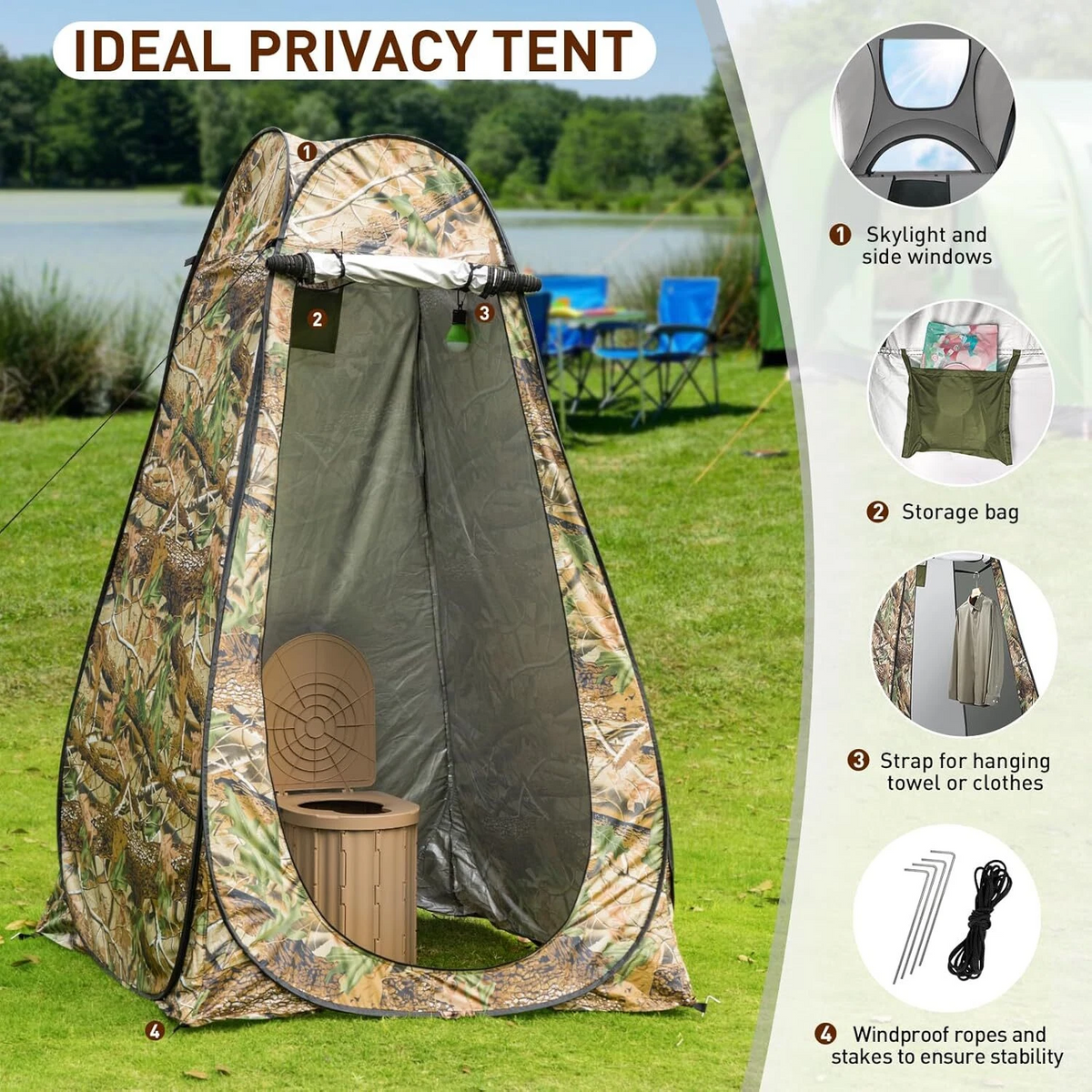 Tente de change pliable protection UPF 50+ et imperméable, 120 x 120 x 190 cm, camouflage - خيمة تغيير الملابس قابلة للطي
