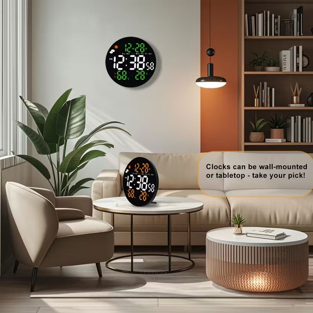 Horloge murale ronde avec télécommande et grand écran LED numérique DS-3853L - ساعة حائط دائرية تعمل بجهاز تحكم عن بعد مزودة بإضاءة رقمية