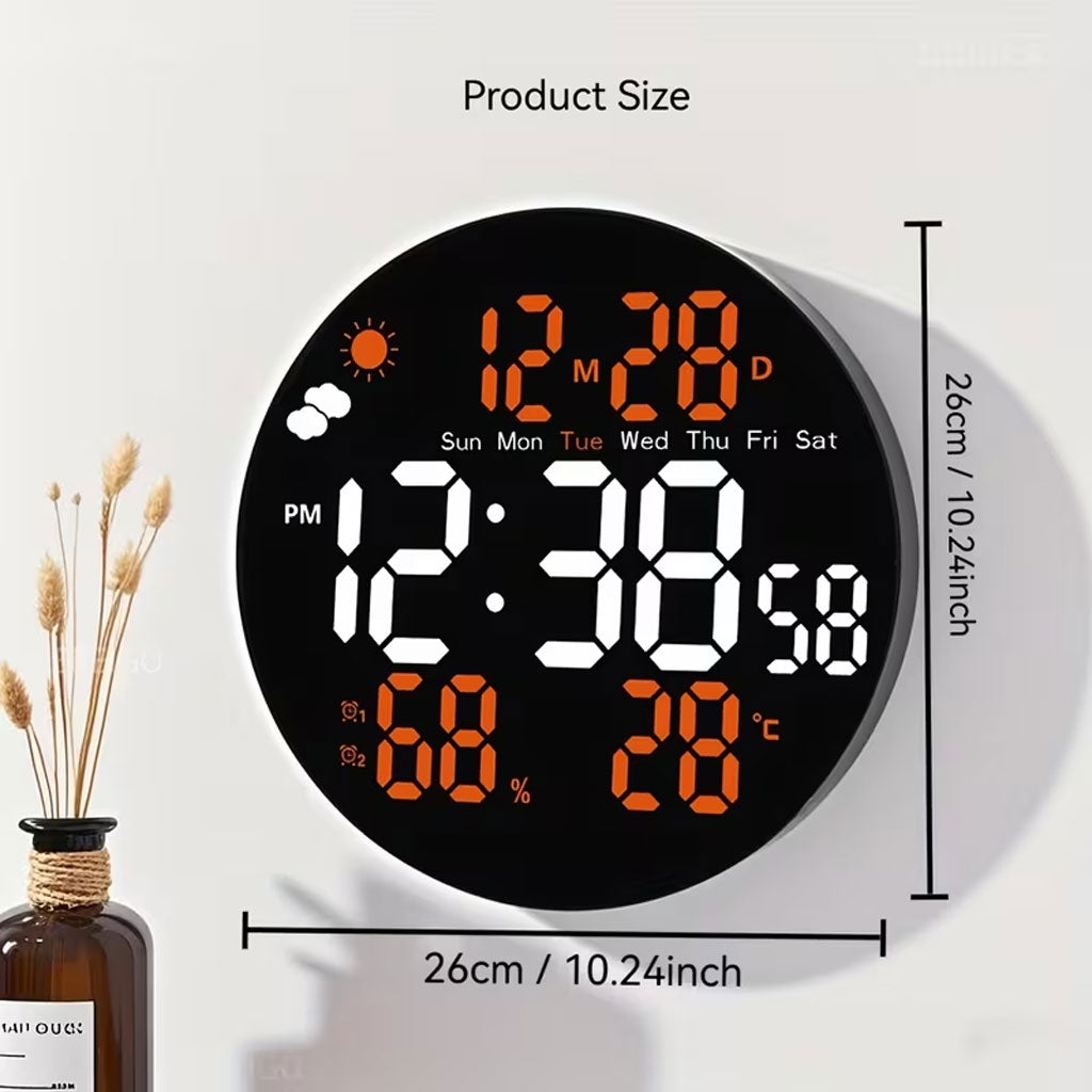 Horloge murale ronde avec télécommande et grand écran LED numérique DS-3853L - ساعة حائط دائرية تعمل بجهاز تحكم عن بعد مزودة بإضاءة رقمية