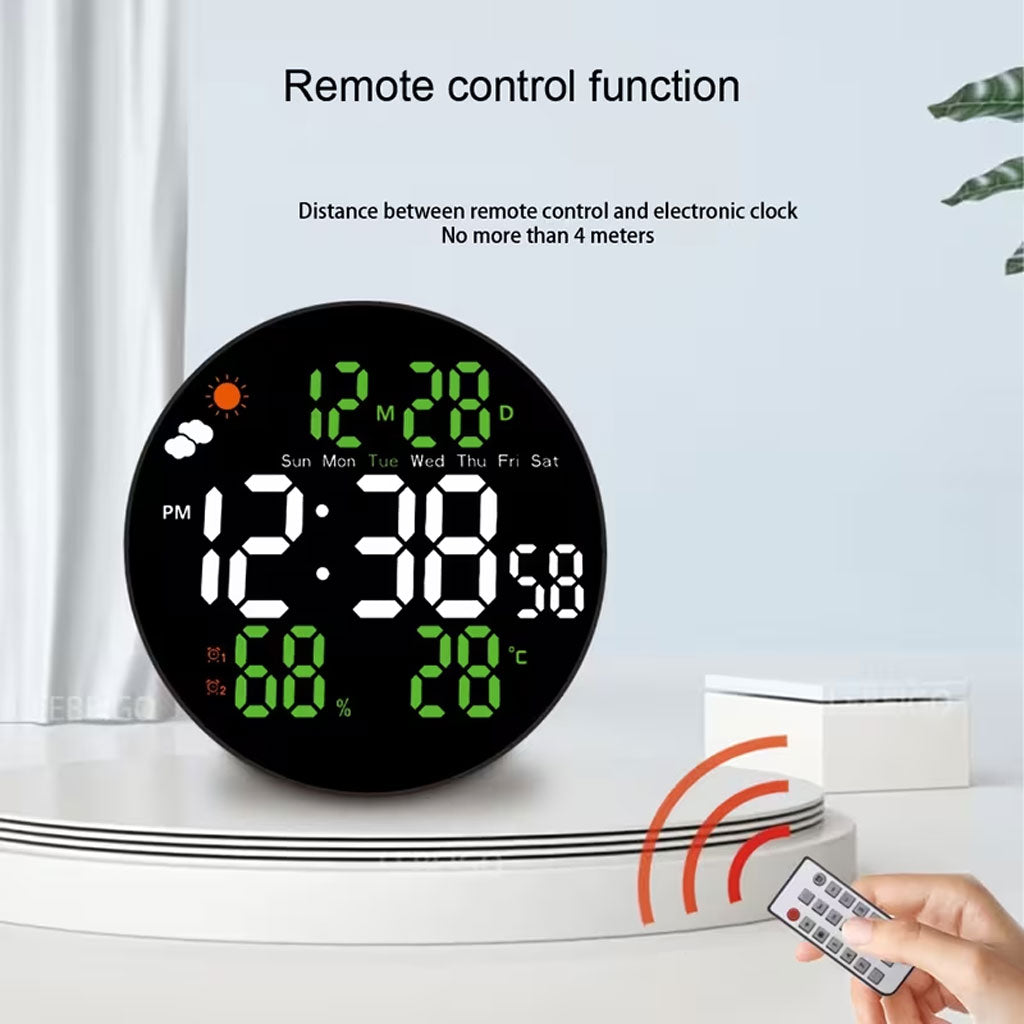 Horloge murale ronde avec télécommande et grand écran LED numérique DS-3853L - ساعة حائط دائرية تعمل بجهاز تحكم عن بعد مزودة بإضاءة رقمية