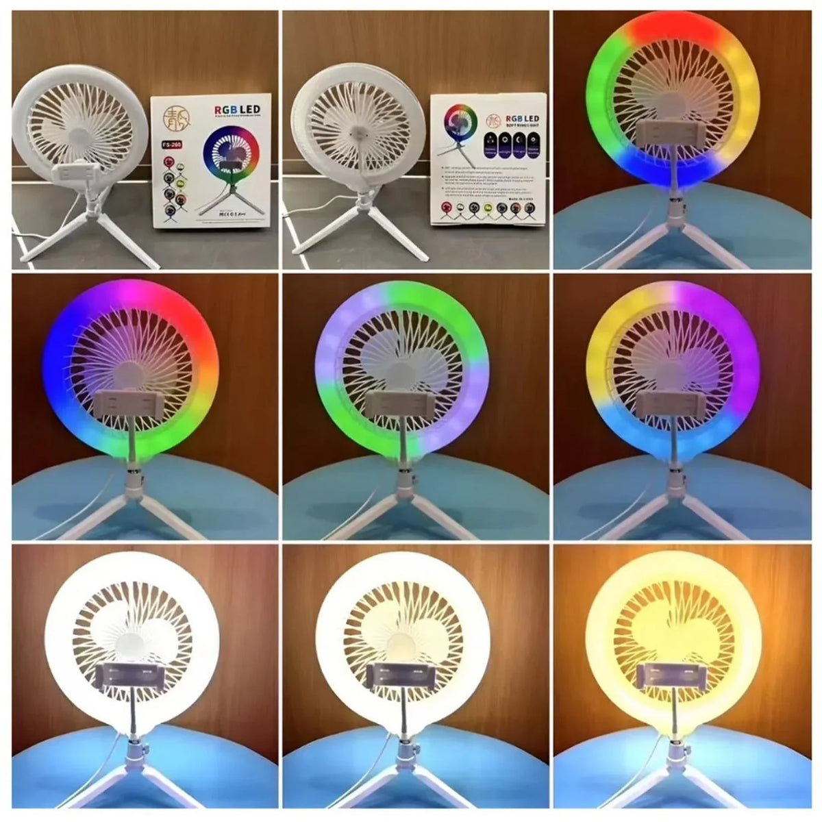 Anneau Lumineux LED RGB et Ventilateur avec Support Flexible - مصباح حلقة للتصوير الاحترافي مع مروحة