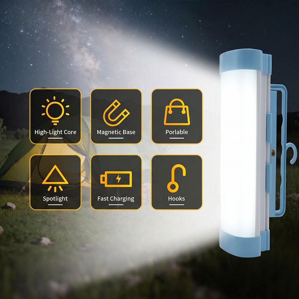 Lanterne de Camping 5-en-1 avec Power Bank PM 3000mAh - مصباح التخييم المغناطيسي متعدد المهام