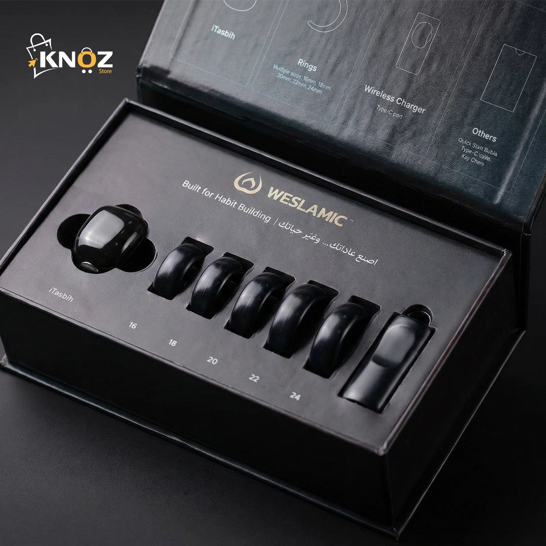 Anneau de Zikr Étanche avec Écran OLED iTasbih Faith+ Black - خاتم التسبيح الذكي المقاوم للماء بـ5 مقاسات