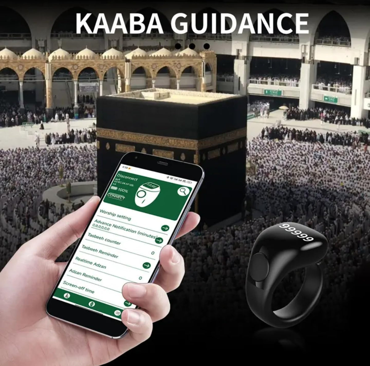 Anneau de Zikr Étanche avec Écran OLED iTasbih Salam+ - خاتم التسبيح الذكي المقاوم للماء بـ3 مقاسات