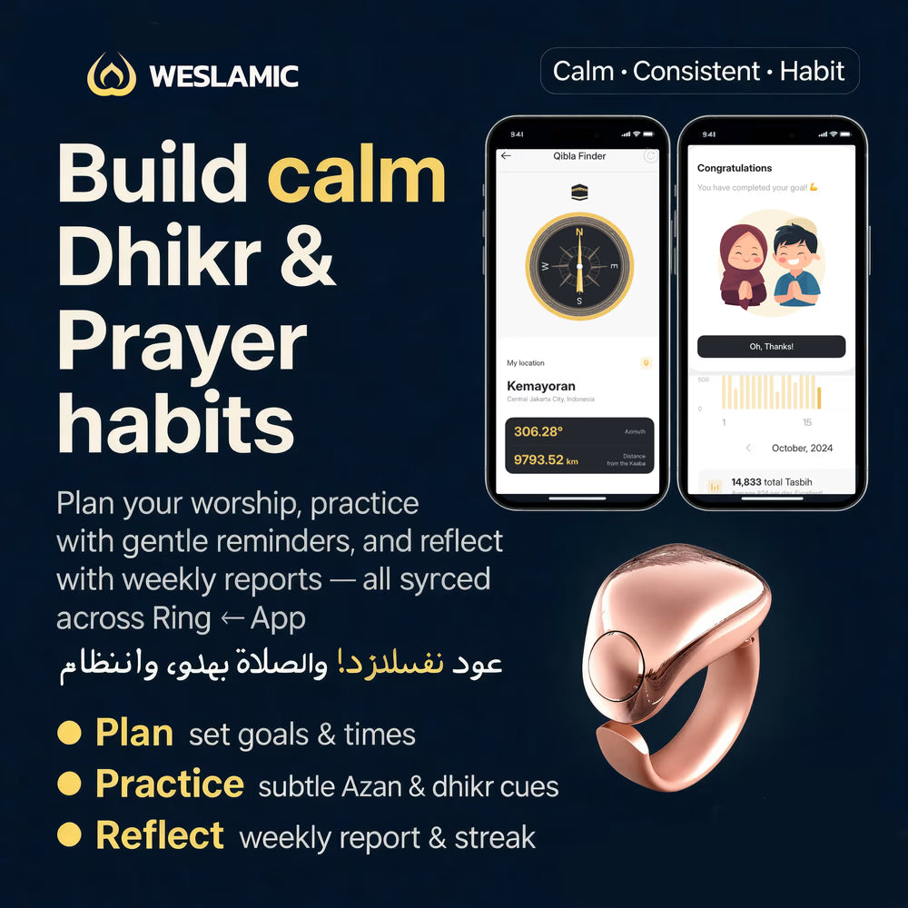 Anneau de Zikr Étanche avec Écran OLED iTasbih Faith+ Gold - خاتم التسبيح الذكي المقاوم للماء بـ5 مقاسات