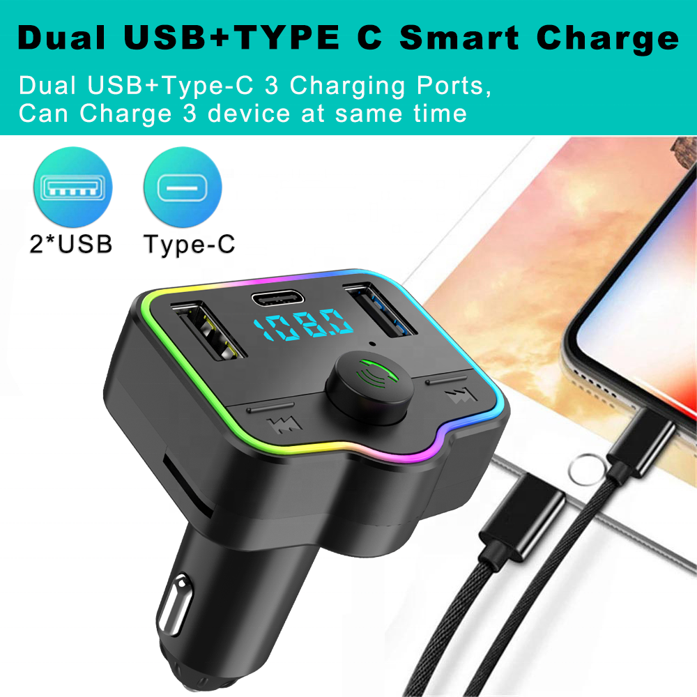 Transmetteur FM Bluetooth et Chargeur de Voiture 12-24V - شاحن متعدد المنافذ للسيارات والشاحنات