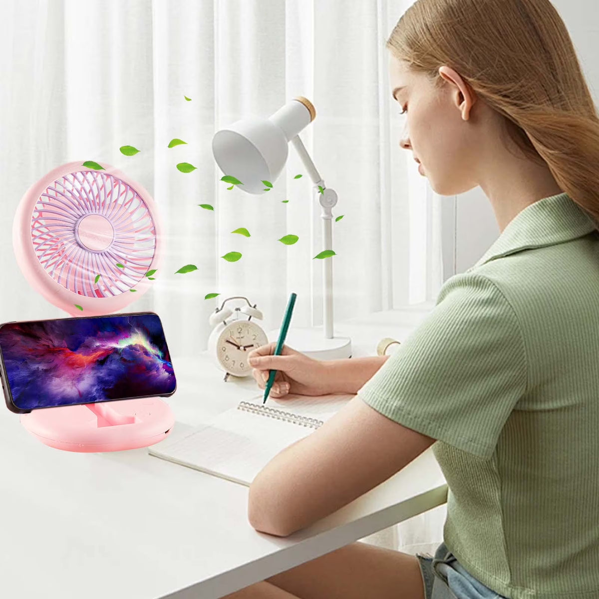 Ventilateur Pliable Rechargeable avec Support Téléphone - مروحة مكتب ويد قابلة للطي مع حامل هاتف