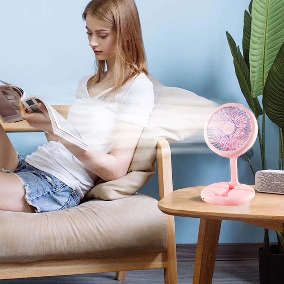 Ventilateur Pliable Rechargeable avec Support Téléphone - مروحة مكتب ويد قابلة للطي مع حامل هاتف