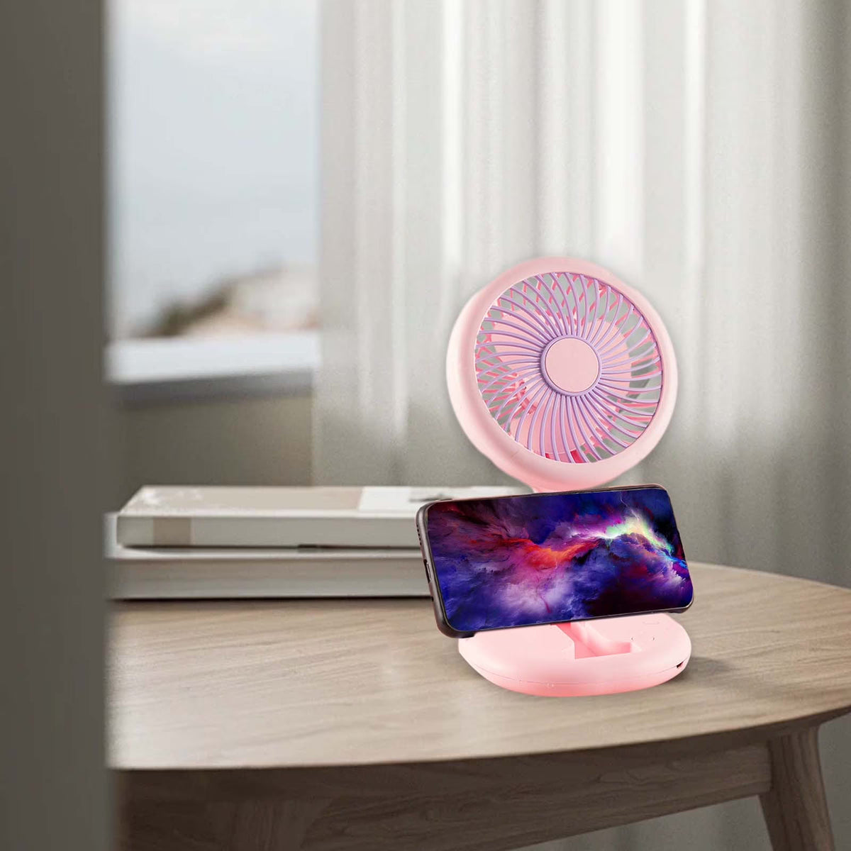 Ventilateur Pliable Rechargeable avec Support Téléphone - مروحة مكتب ويد قابلة للطي مع حامل هاتف