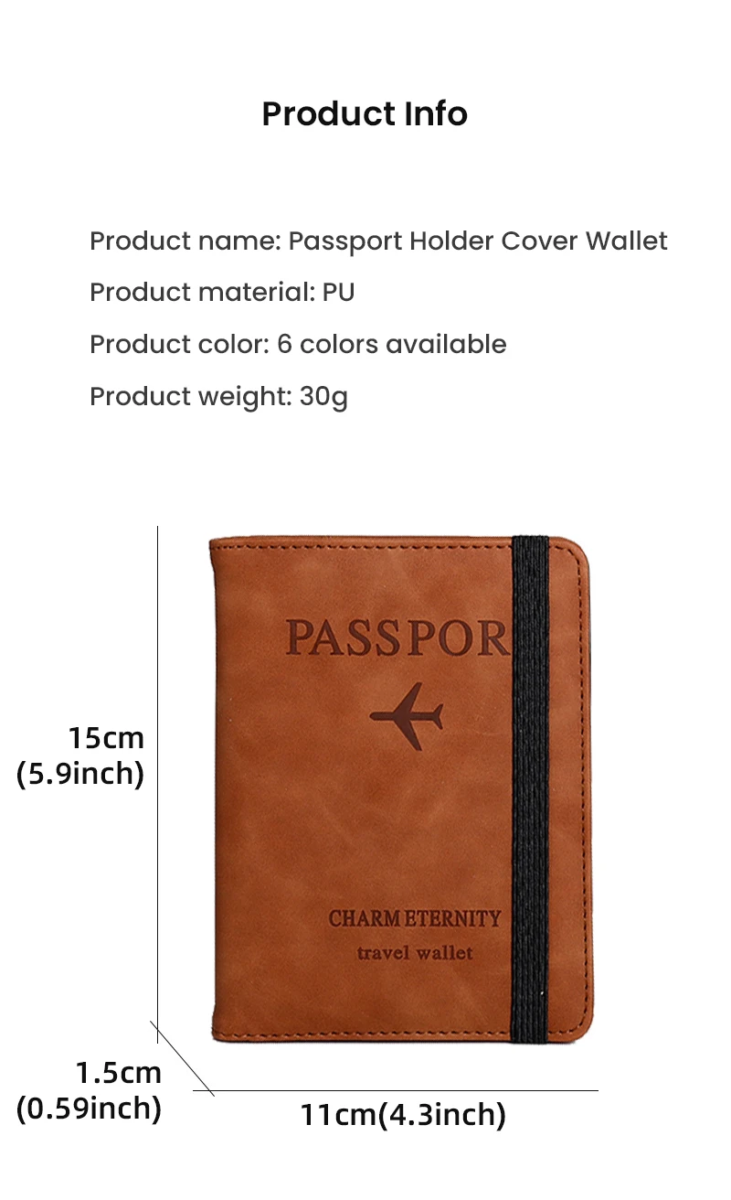 Porte-passeport en cuir à bande élastique - حافظة جواز سفر جلدية مزودة بشريط مطاطي