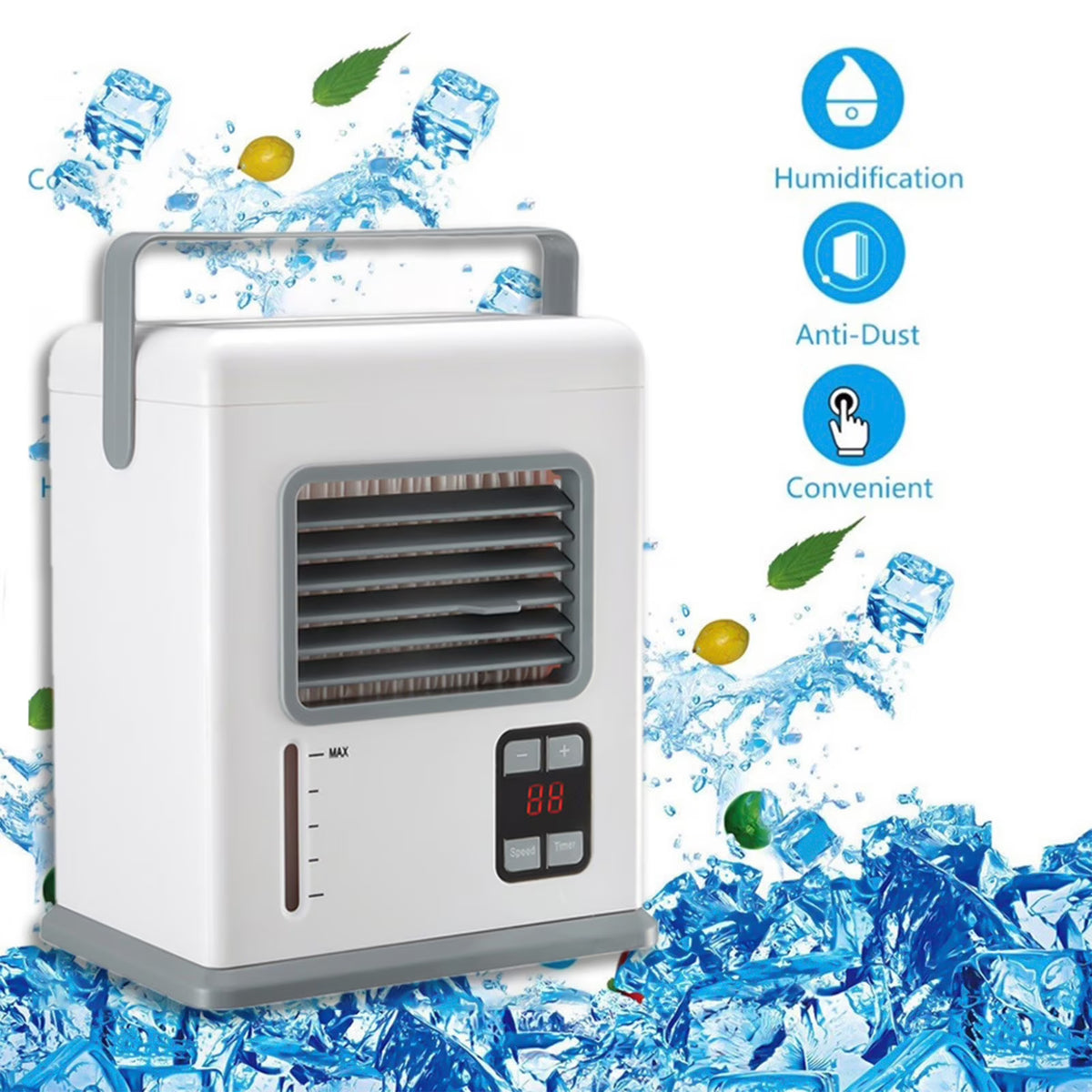 Refroidisseur d'Air Évaporatif Portable USB/AC Blu Breeze - مبرد هواء محمول مع نظام طاقة مزدوج