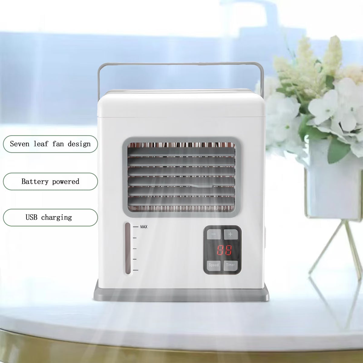 Refroidisseur d'Air Évaporatif Portable USB/AC Blu Breeze - مبرد هواء محمول مع نظام طاقة مزدوج