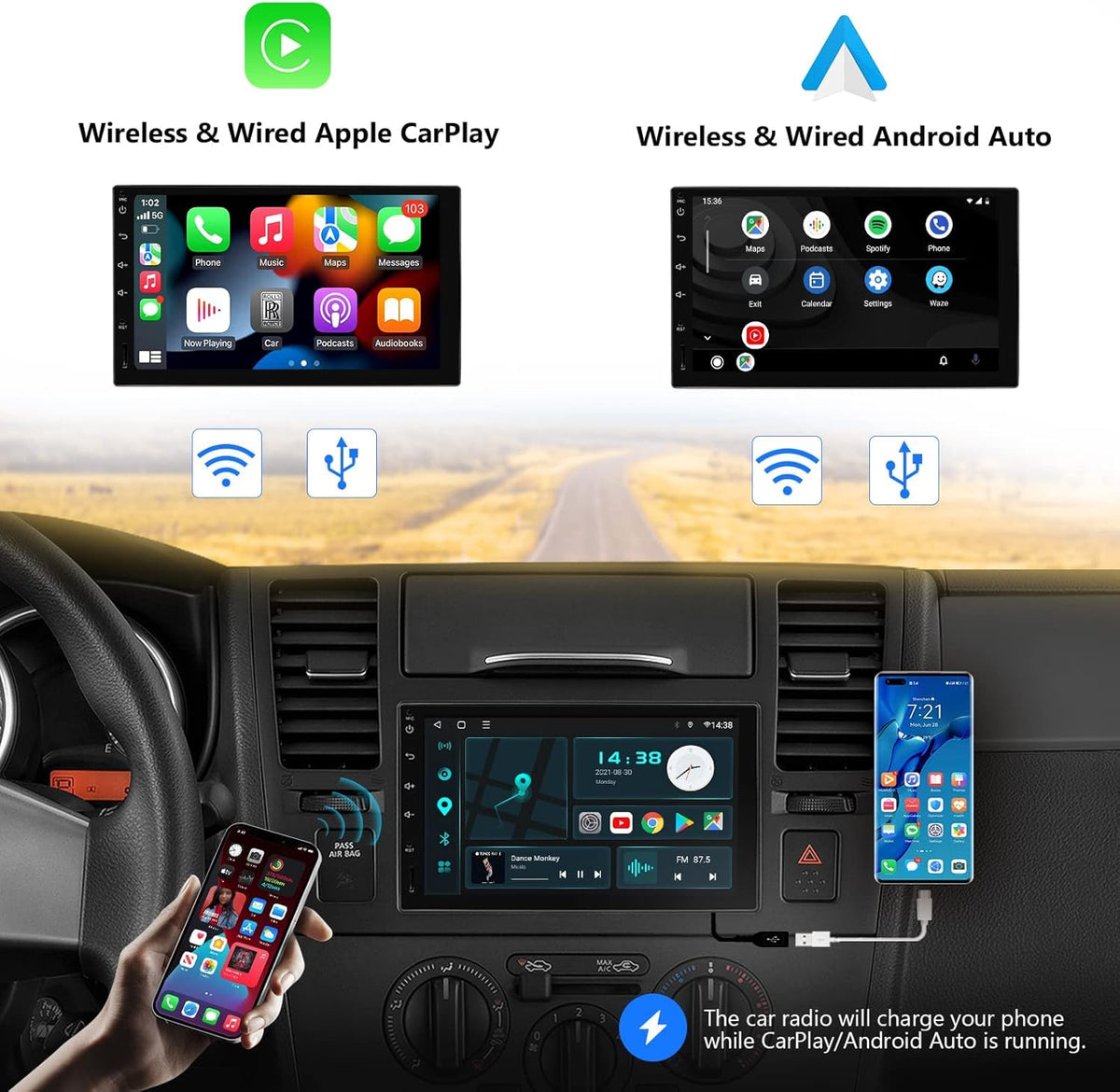 Autoradio MP5 G-555 avec CarPlay et Android Auto - مشغل راديو وسائط السيارة