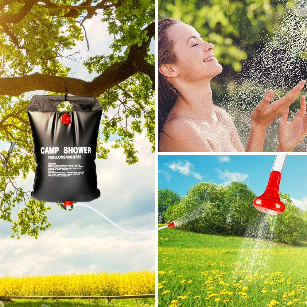Sac de douche solaire avec pommeau de douche interchangeable 20L - حقيبة الاستحمام الشمسية المحمولة سعة 20 لتر