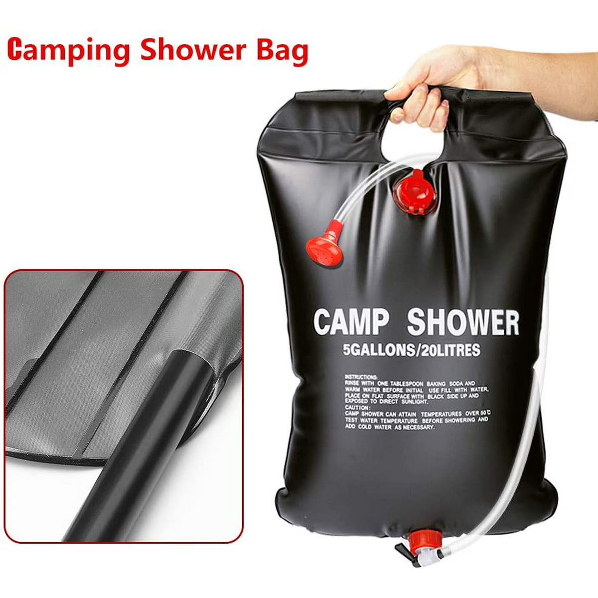 Sac de douche solaire avec pommeau de douche interchangeable 20L - حقيبة الاستحمام الشمسية المحمولة سعة 20 لتر