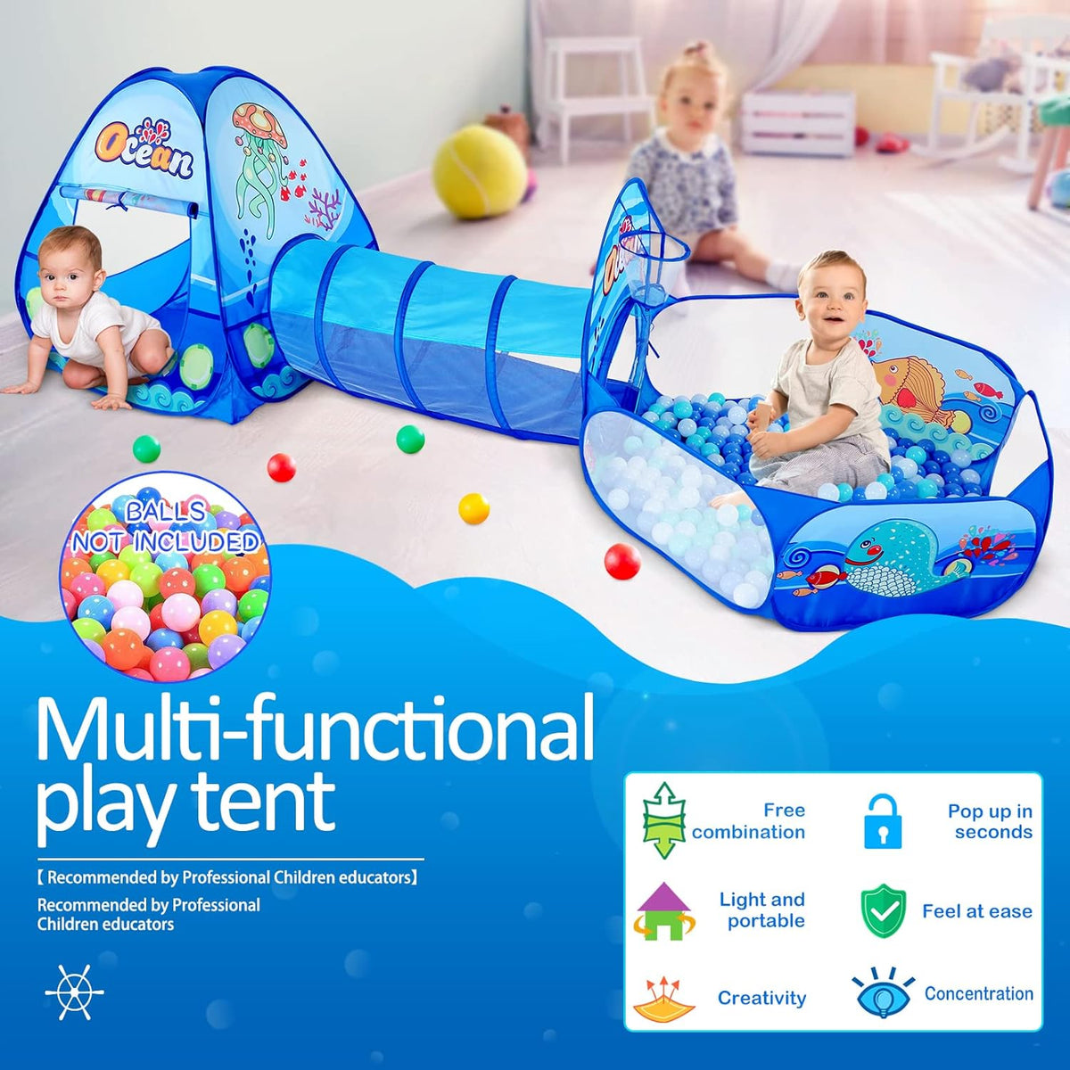 Tente de Jeu et Tunnel 3-en-1 pour Enfants - 1خيمة ألعاب الأطفال المتكاملة 3 في