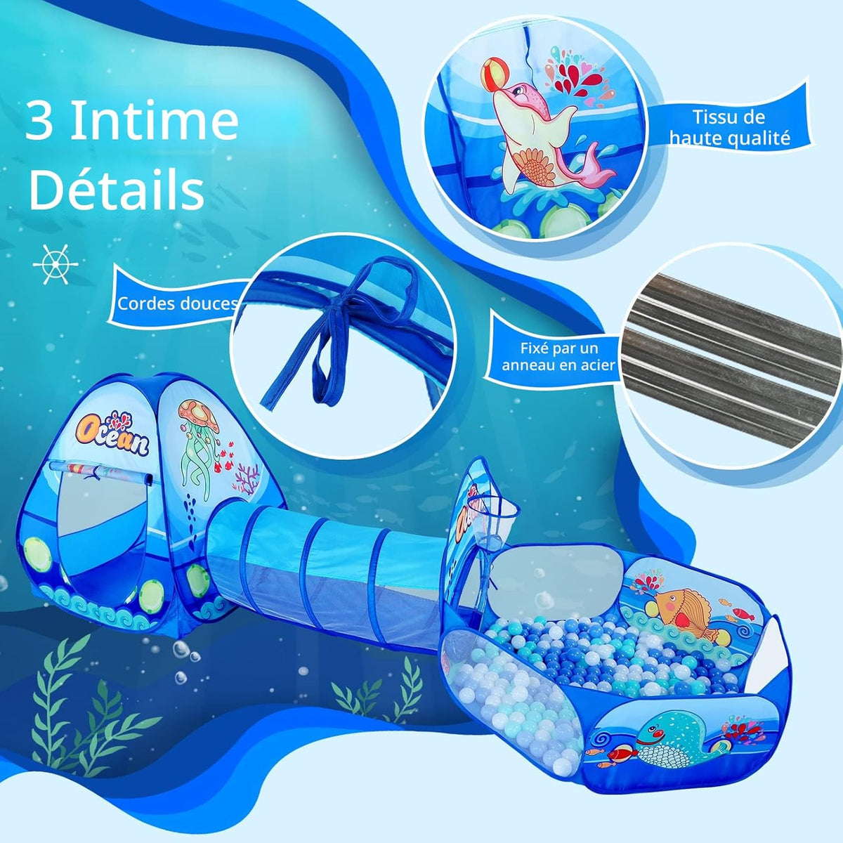 Tente de Jeu et Tunnel 3-en-1 pour Enfants - 1خيمة ألعاب الأطفال المتكاملة 3 في