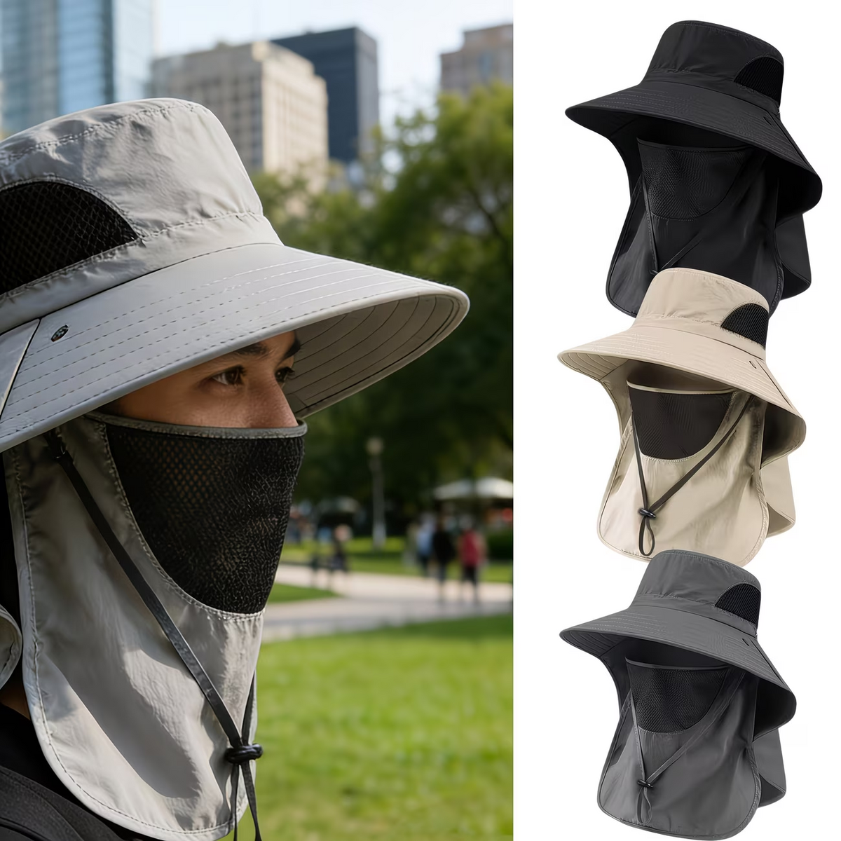 Chapeau de protection solaire printemps-été avec couvrant le visage - قبعة للحماية من الشمس بتصميم شال تغطي الوجه