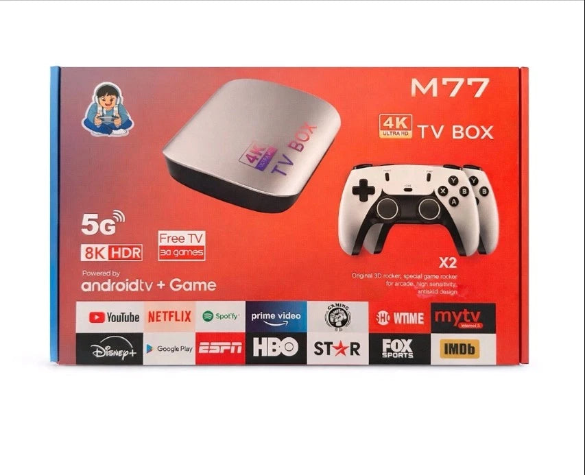 TV Box & Game Console M77 Ultra HD avec Deux Manettes et Télécommande - جهاز الترفيه والألعاب المتكامل