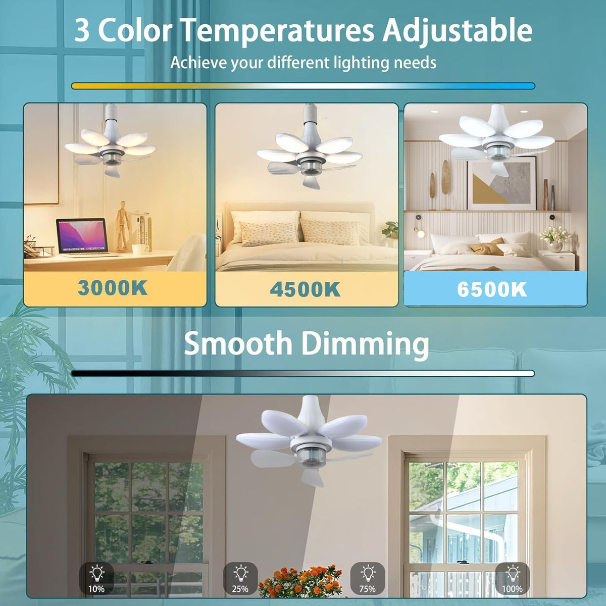 Ventilateur de Plafond Lumineux à Douille avec Télécommande - مروحة السقف الذكية 2 في 1 مع إضاءة قوية بقاعدة